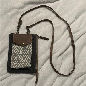 Brown and Black Crossbody Bag with Geometric Pattern